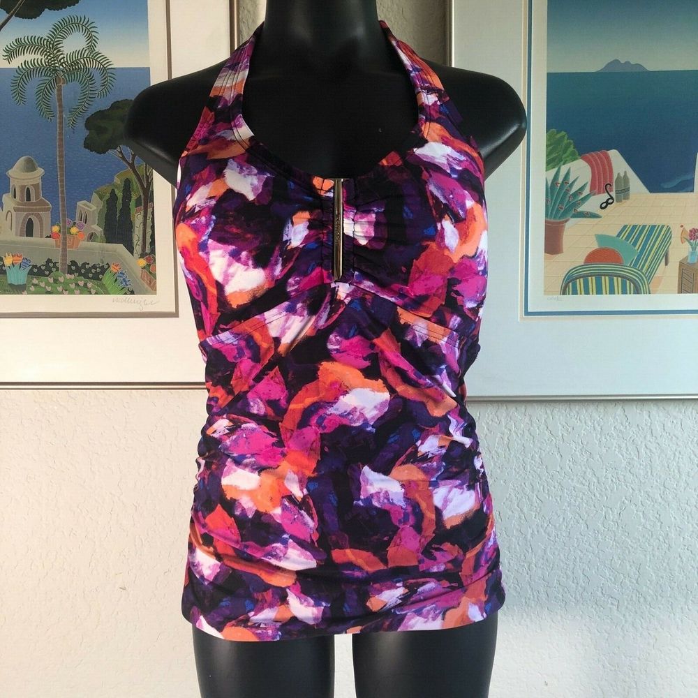 Calvin Klein Multi Color Print Tankini Top XL 32C
